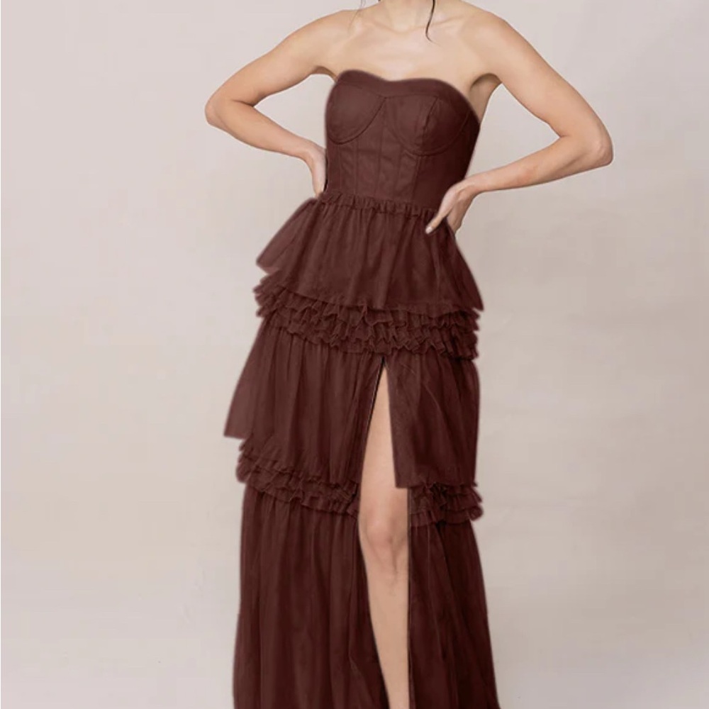 Revelry Mahogany Strapless Tiered Dress